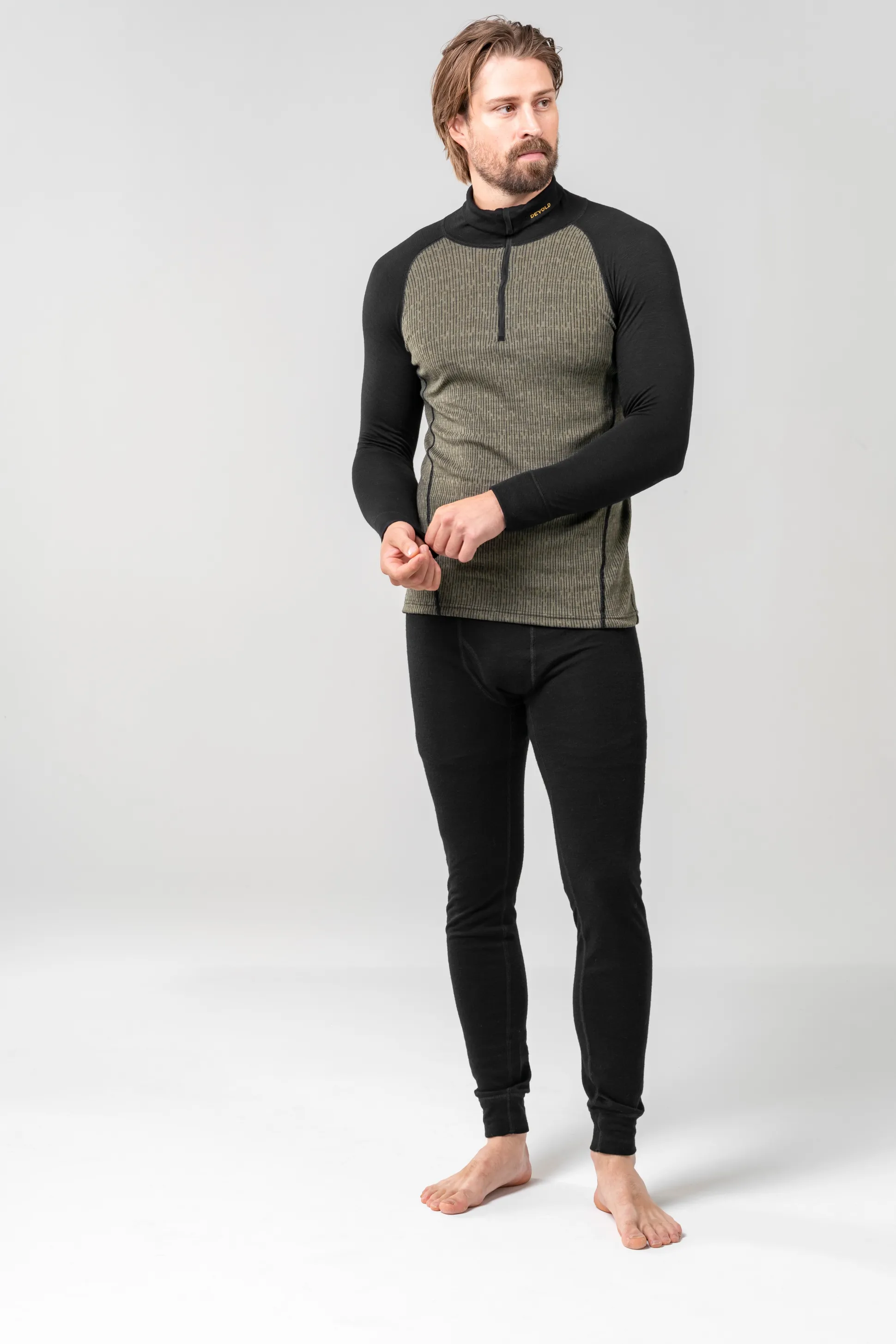 Top>Devold of Norway Duo Active Merino 205 Z.Neck Man Lichen/Caviar